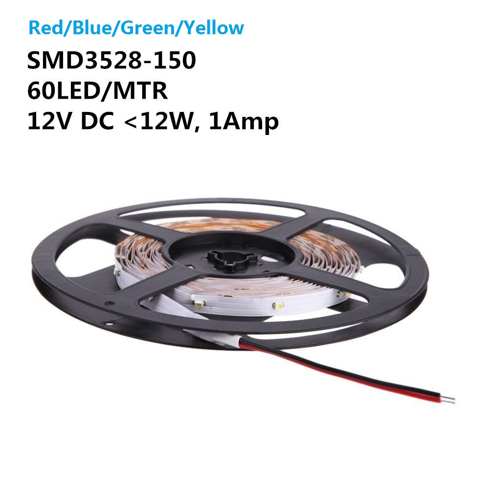 Bandes LED flexibles SMD3528-150, 12 V CC, rouge/bleu/vert/jaune, 30 LED par mètre, largeur 8 mm, 150 lm par mètre