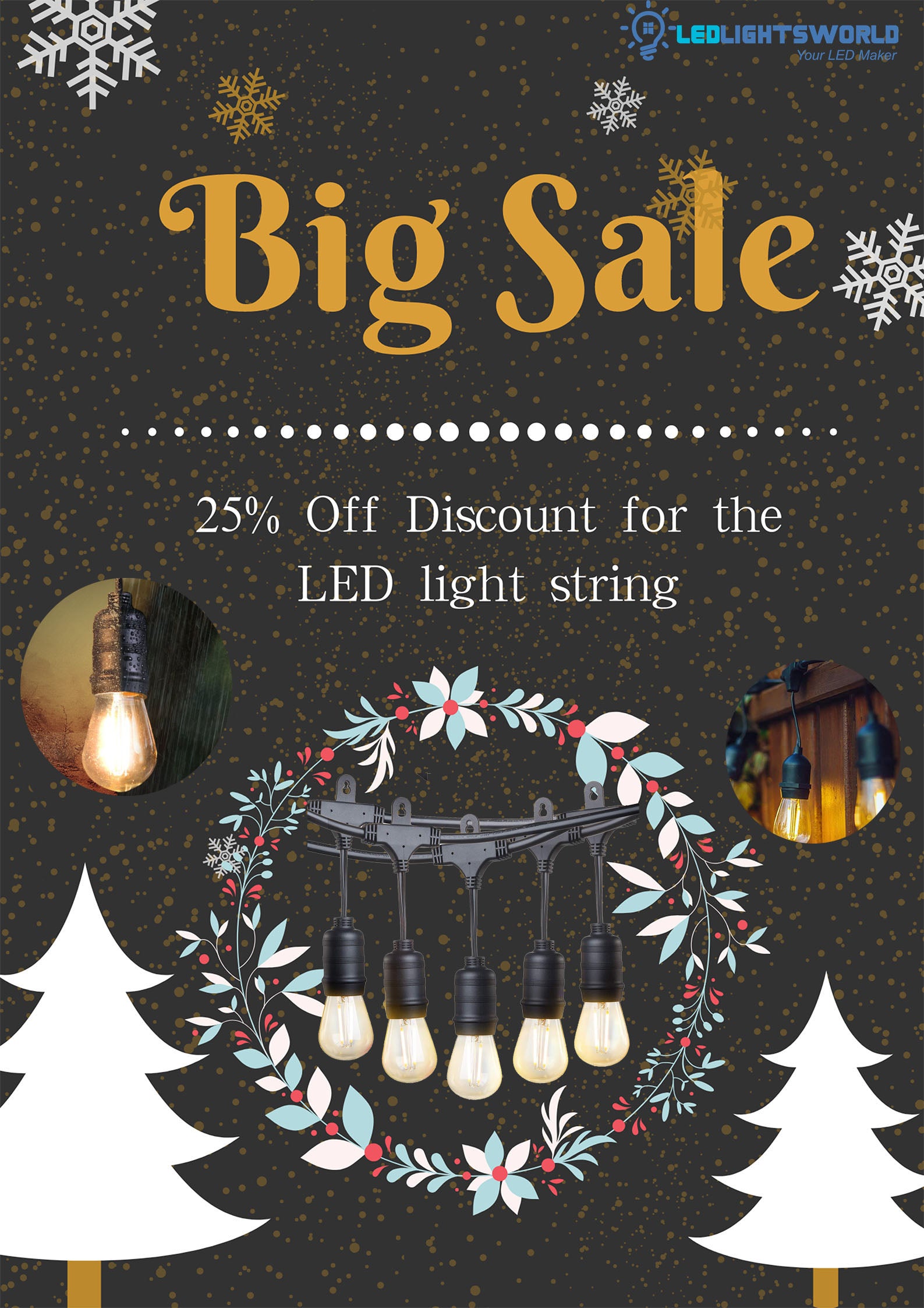 Dimmable Waterproof LED Outdoor String Lights - Hanging, 2W Edison Bulbs - 48Ft Commercial Lights for Decor for Patio, Backyard, Garden, Bistro S14 Black - Warm White, with Dimmer, Complete Led String Lights Kit(2Pack-48FT And 1pcs Dimmer)