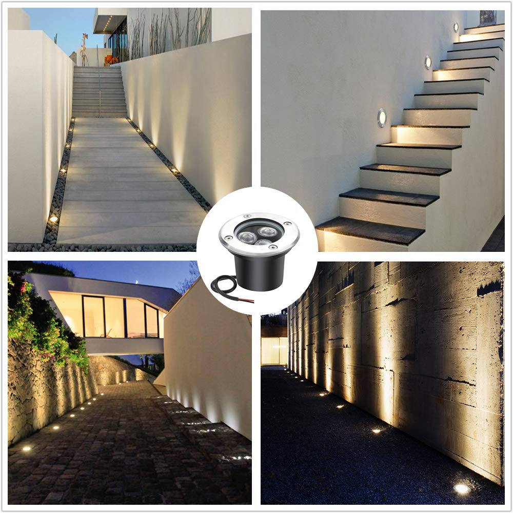 3W Low Voltage Inground LED Spotlight – Warm White | DC 12V / 24V | IP67 Waterproof | Outdoor Landscape & Path Lighting | for Driveway, Deck, Step & Garden Lighting | 6-Pack