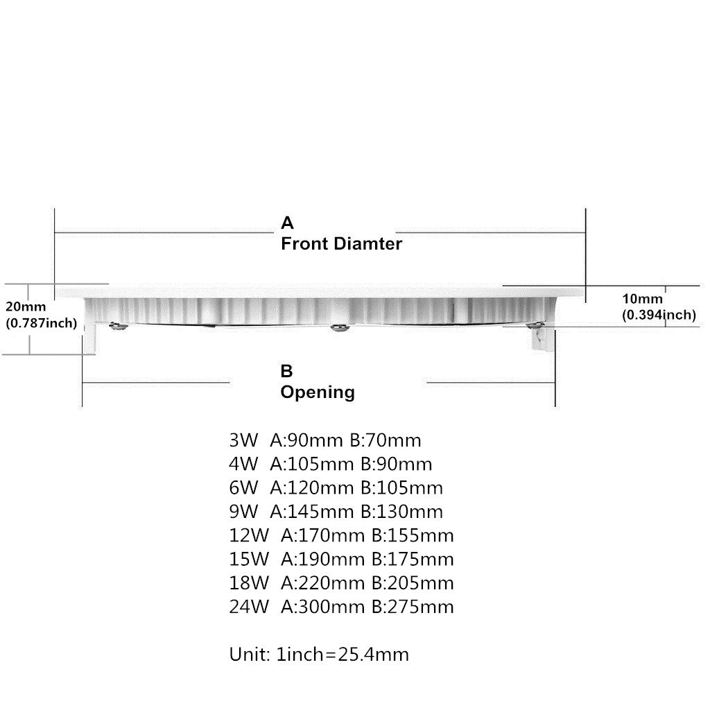 Panneau lumineux LED blanc à finition ronde de 10 mm d'épaisseur, encastré au plafond, 100-240 V CA