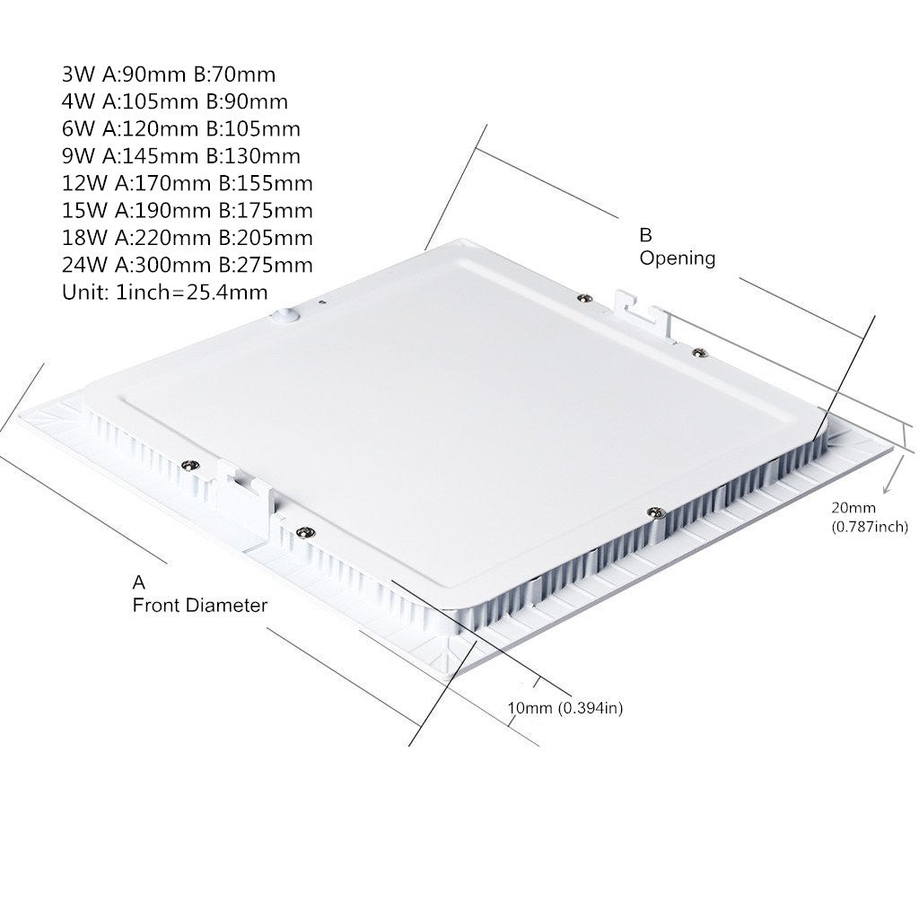 Panneau LED blanc à finition carrée de 10 mm d'épaisseur, encastré au plafond, 100-240 V CA
