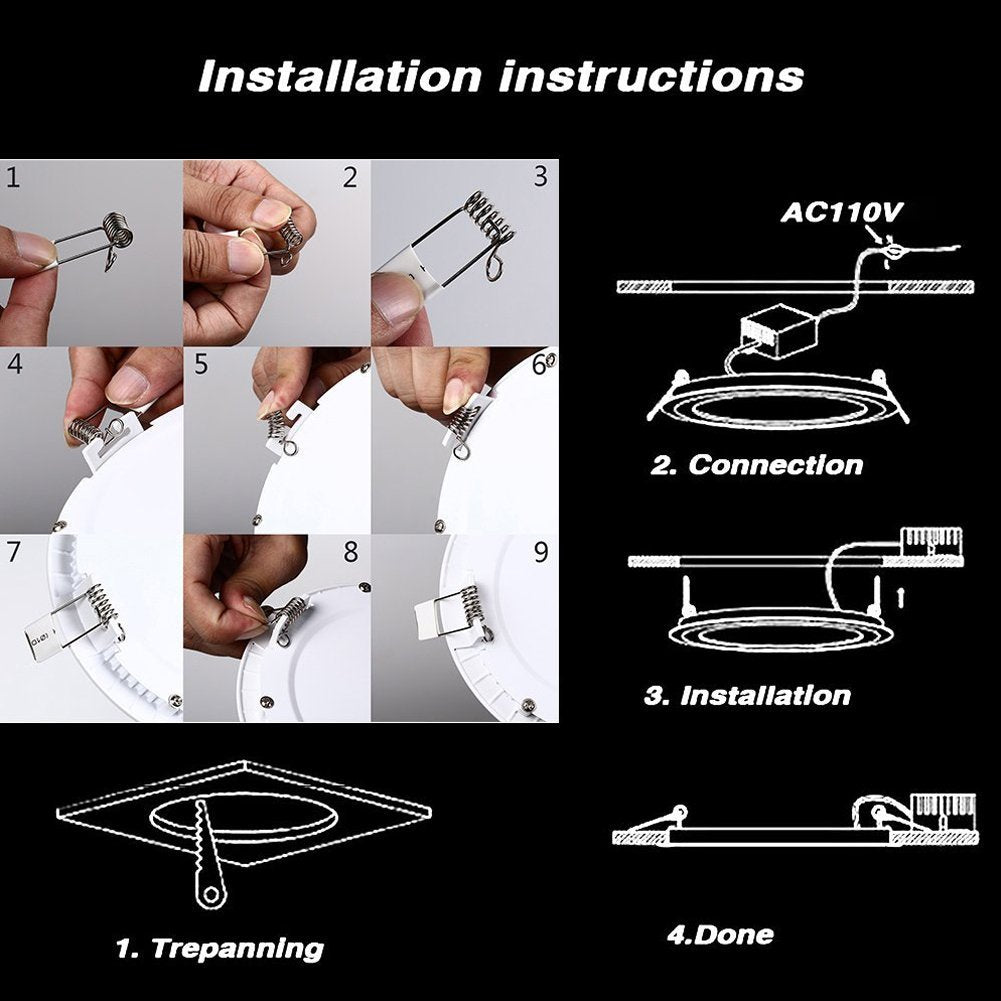 Panneau LED blanc à finition carrée de 10 mm d'épaisseur, encastré au plafond, 100-240 V CA