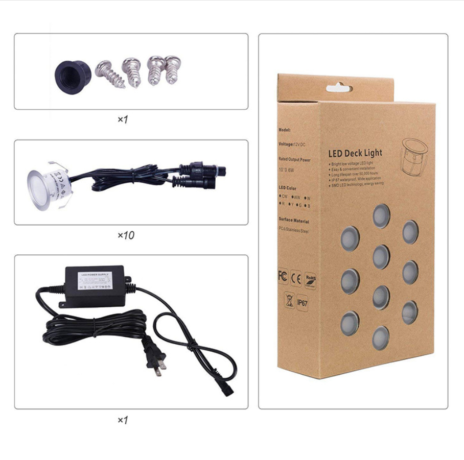 10er-Pack LED-Einbauleuchten-Kits für den Außenbereich, IP67, wasserdichtes LED-Stufenleuchten-Kit für den Boden, für Garten, Hof, Stufen, Badezimmer und Küche