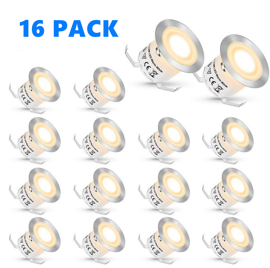 Lot de 16 spots LED encastrés pour terrasse, étanches IP67, pour jardin, cour, escaliers, salle de bain et cuisine
