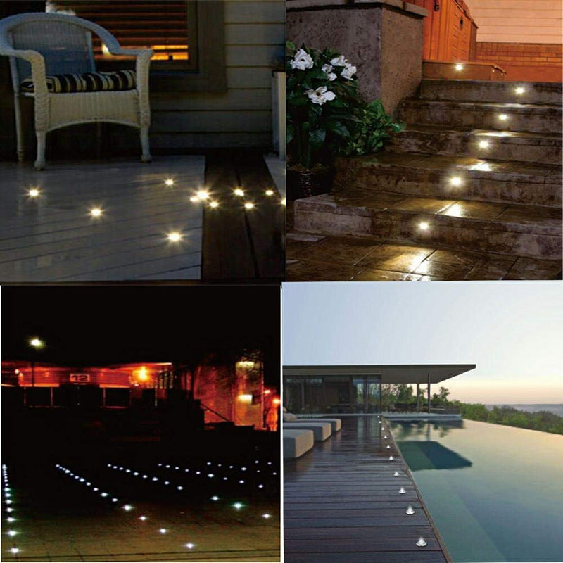16-Pack Recessed LED Deck Lights – 0.6W Each | Warm White / Natural White | AC100–265V Input with Power Adapter | US / EU / UK / AU Plug Options | IP67 Waterproof Inground Step Lights Kit for Deck, Garden, Yard, Stairs & Pathway Lighting