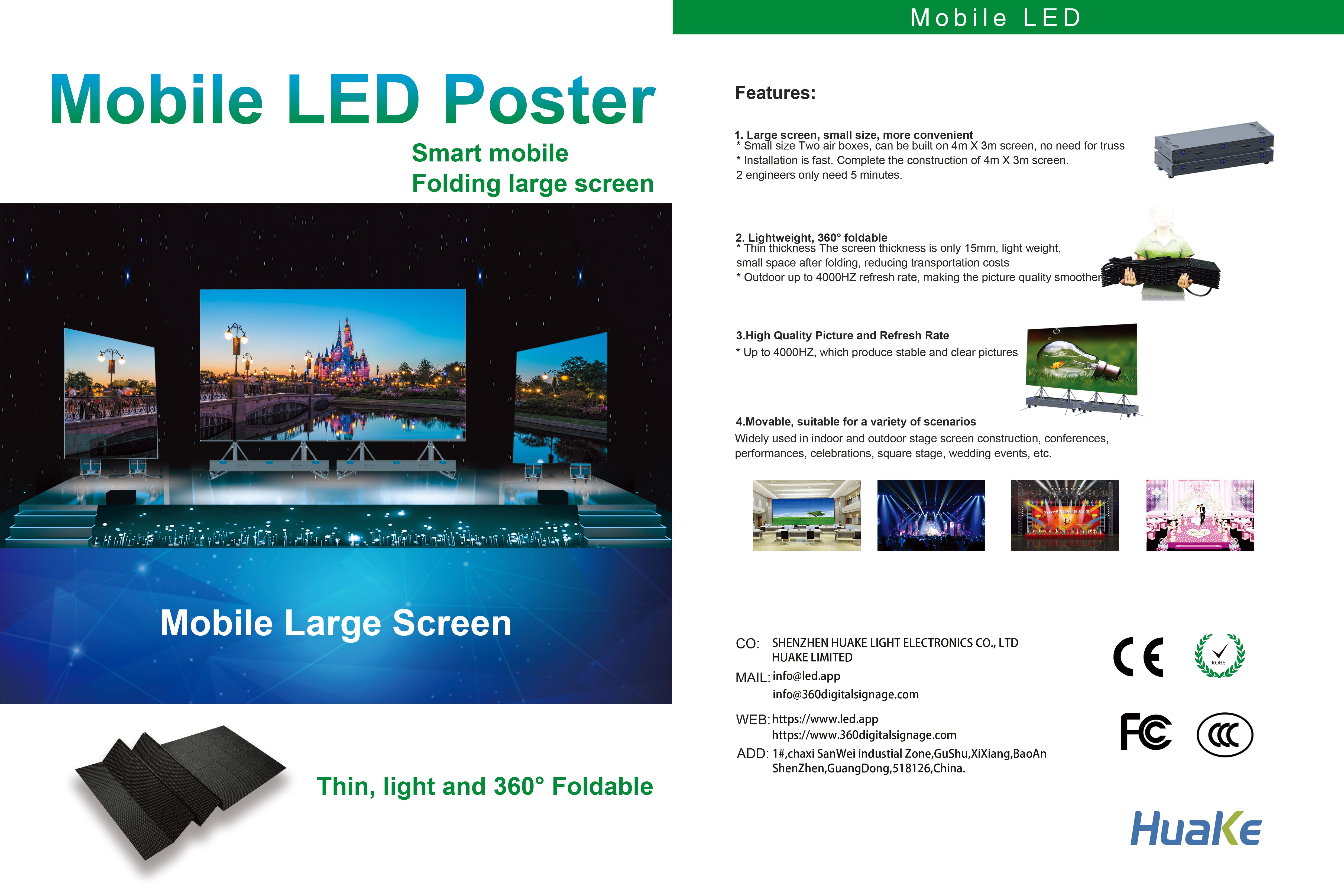 EP-M Series Foldable LED Poster | 1×2.25m All-in-One Rolling Case | P3.9mm Indoor | Remote Liftable LED Display Kit