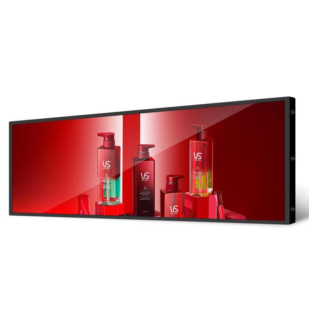 65,7 Zoll (1650 × 255,2 mm sichtbar) kommerzielles gestrecktes LCD-Balkendisplay | Ultrabreiter Android-Regalbildschirm | Cloud-/USB-/Mobil-Wiedergabe