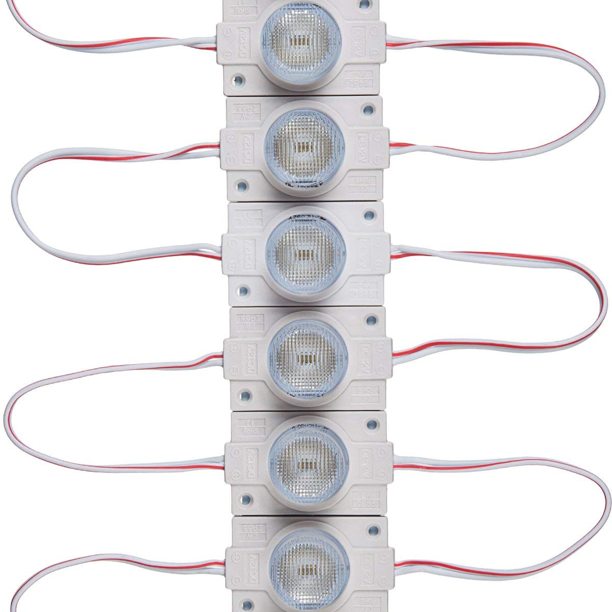 12V 1.5W LED Module with Lens, 20pcs/String, 150LM, IP65 Waterproof Sign Module for Light Box, Channel Letter, and Signage Backlighting – 6500K / 3000K / Red / Green / Blue / Yellow / Pink