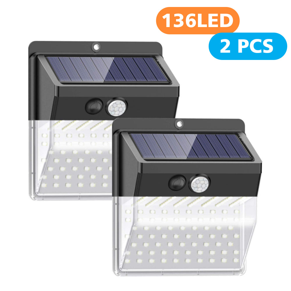 2 Pack Solar Lights Outdoor 136 LEDs Wireless Waterproof Security Solar Motion Sensor Wall Lights