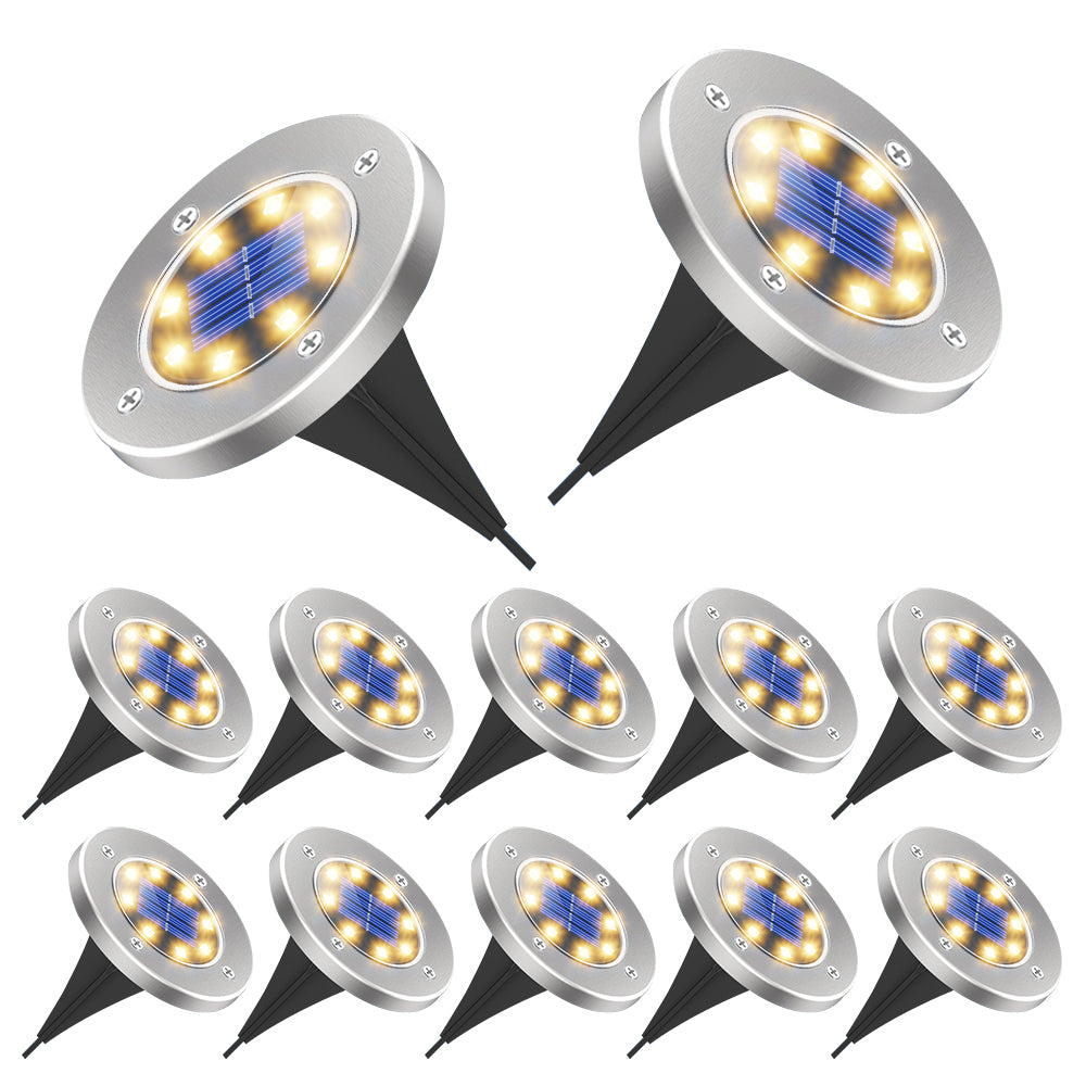 12 pack Solar Light Outdoor 8 LED Waterproof Sidewalk Disk Lights Solar Powered Landscape Lighting