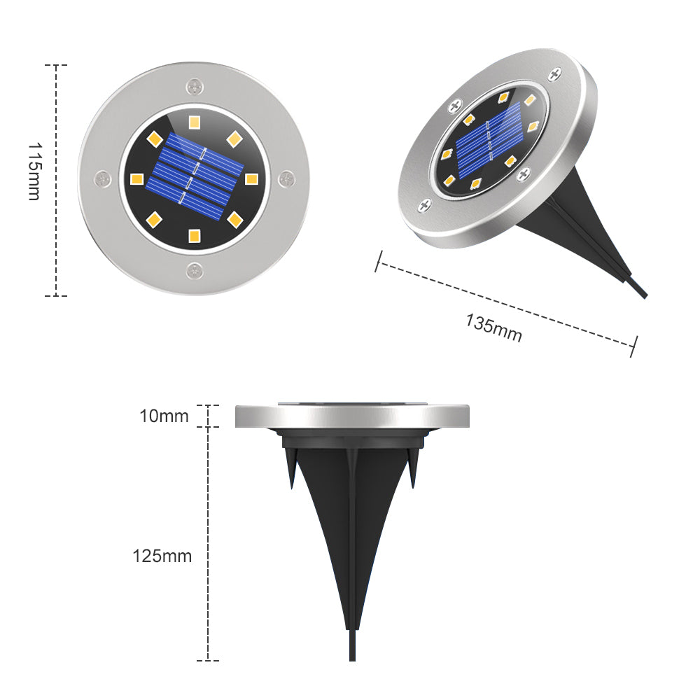 12 pack Solar Light Outdoor 8 LED Waterproof Sidewalk Disk Lights Solar Powered Landscape Lighting