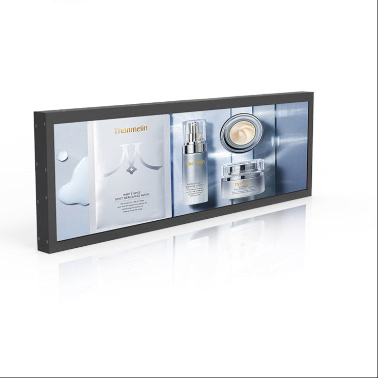 49,5 Zoll (1210 × 340 mm sichtbar) ultrabreites, gestrecktes LCD-Regaldisplay | Android-Leistenbildschirm | Cloud-Plattform und USB-Wiedergabe