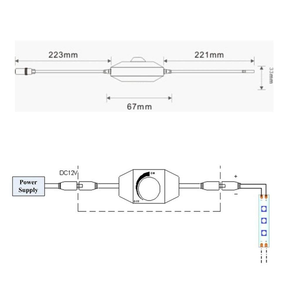 Variateur LED monochrome – 12 V-24 V CC 6 A | Contrôleur variateur LED à commutateur rotatif | Noir/blanc | Pour bandes LED