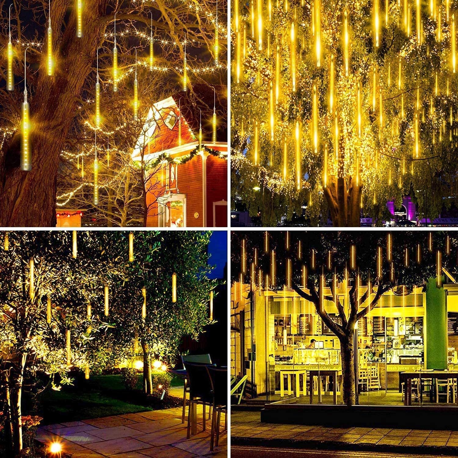 3PCS Pack of Christmas Lights Meteor Shower Rain Lights 8 Tube 12 Inch Waterproof Plug in Falling Rain Fairy String Lights for Halloween Christmas Holiday Party Home Patio Outdoor Decoration