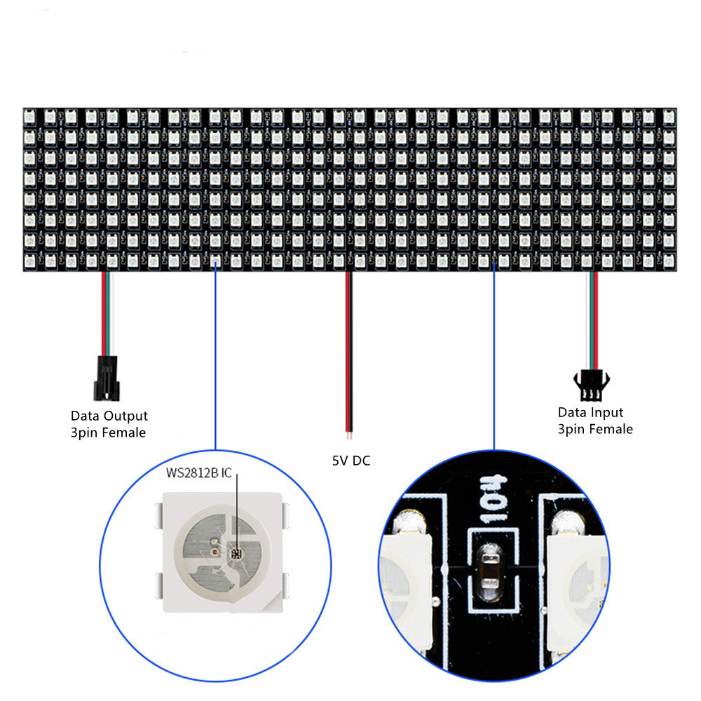 Écran matriciel LED WS2812B, panneau LED flexible numérique SMD5050 RVB, adressable individuellement, Full Dream Color, DC5V