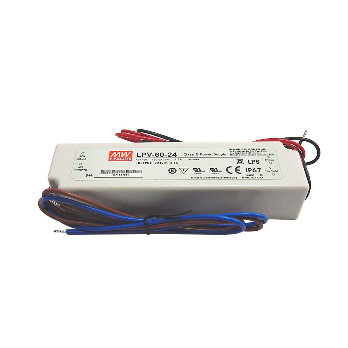 MEANWELL LPV Series IP67 Waterproof Switching Power Supply - 12V / 24V DC Output Voltage | 35W / 60W / 100W / 150W | AC90-264V | IP67 Waterproof | UL / CE Certified