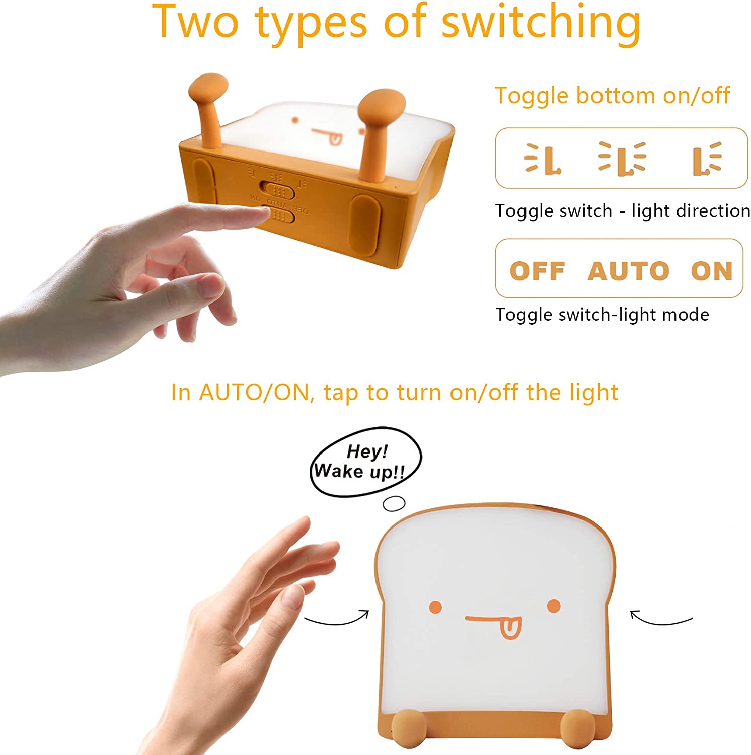 Meme Toast Bread LED Night Light Rechargeable Desk lamp with Timer for Baby Girls Boys