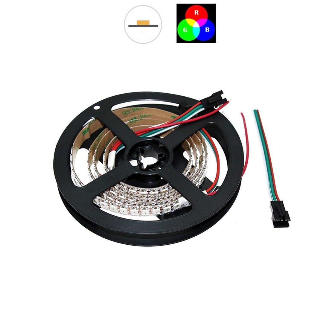 Bande lumineuse LED adressable individuellement, DC 5 V SK6812, 5050 RGB, 200 cm, 144 LED/mètre, flexible, PCB blanc
