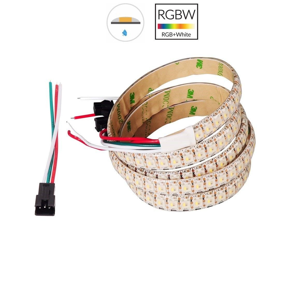 Bande lumineuse LED adressable individuellement, DC 5 V SK6812, 5050 RGBW, 500 cm, 144 LED/mètre, flexible, PCB blanc