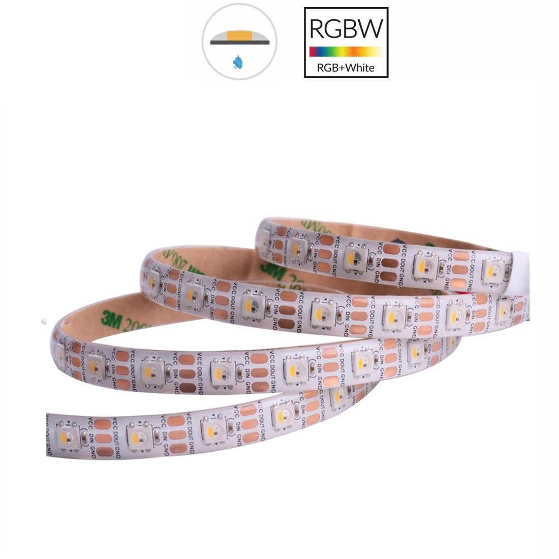 Bande lumineuse LED adressable individuellement, DC 5 V SK6812, 5050 RGBW, 500 cm, 60 LED/mètre, bande flexible, PCB blanc