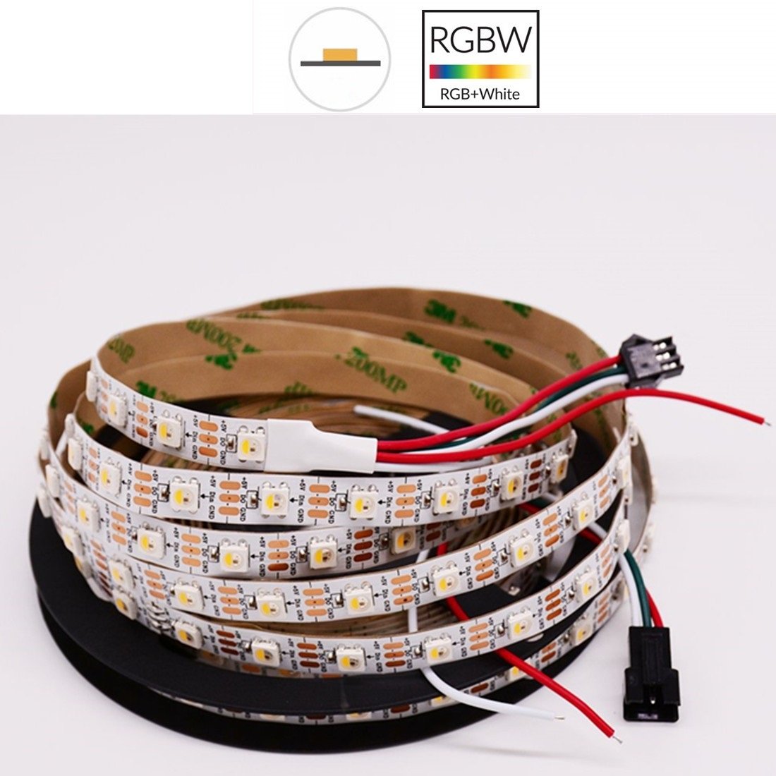 Bande lumineuse LED adressable individuellement, DC 5 V SK6812, 5050 RGBW, 500 cm, 60 LED/mètre, bande flexible, PCB blanc