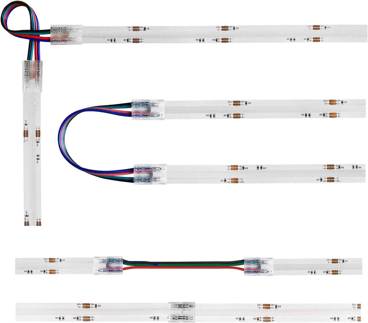 Transparent Crystal LED Strip Connectors – 10mm 4Pin Solderless Clips | Strip to Wire / Strip to Strip / Female Plug – Local Stock US/UK