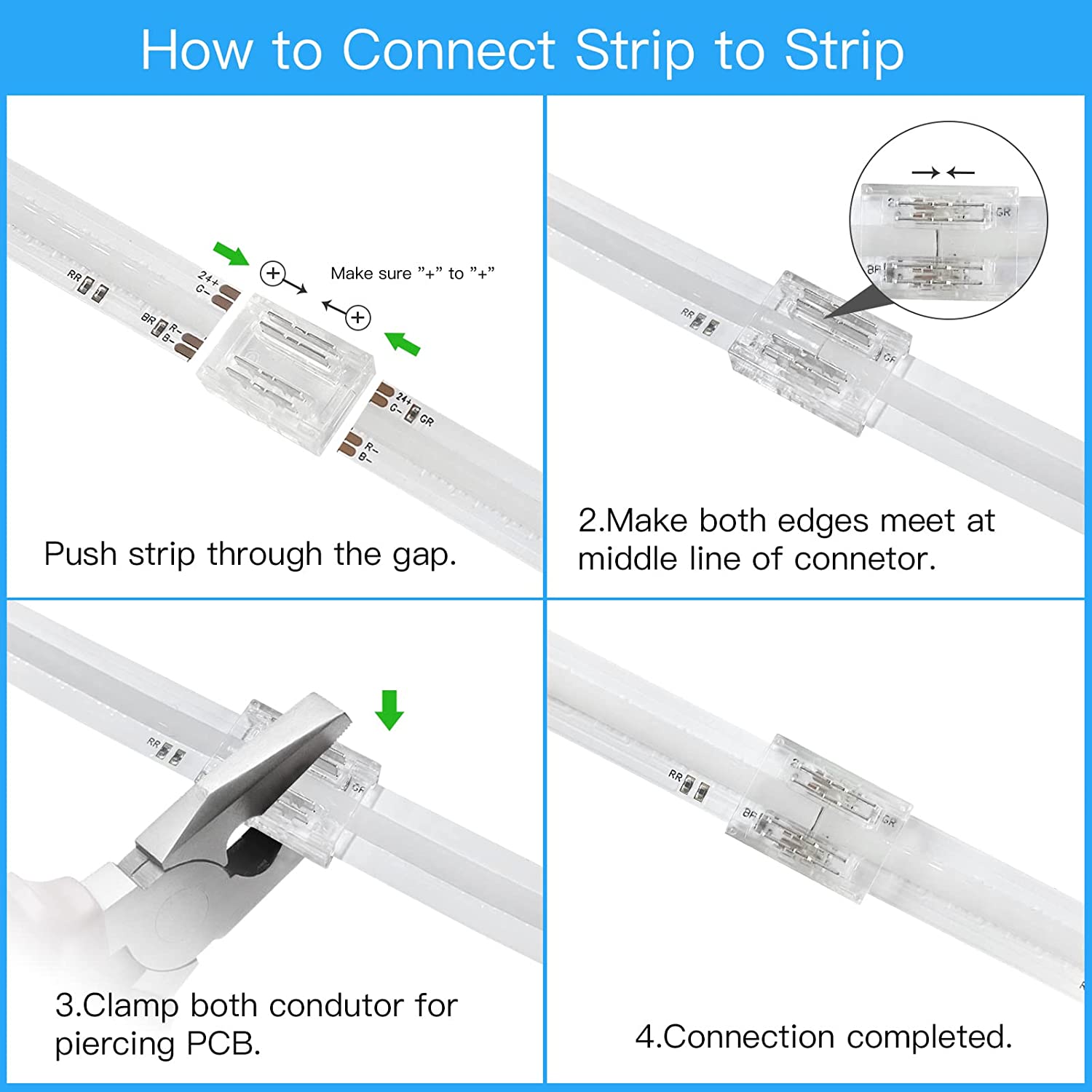 Transparent Crystal LED Strip Connectors – 10mm 4Pin Solderless Clips | Strip to Wire / Strip to Strip / Female Plug – Local Stock US/UK