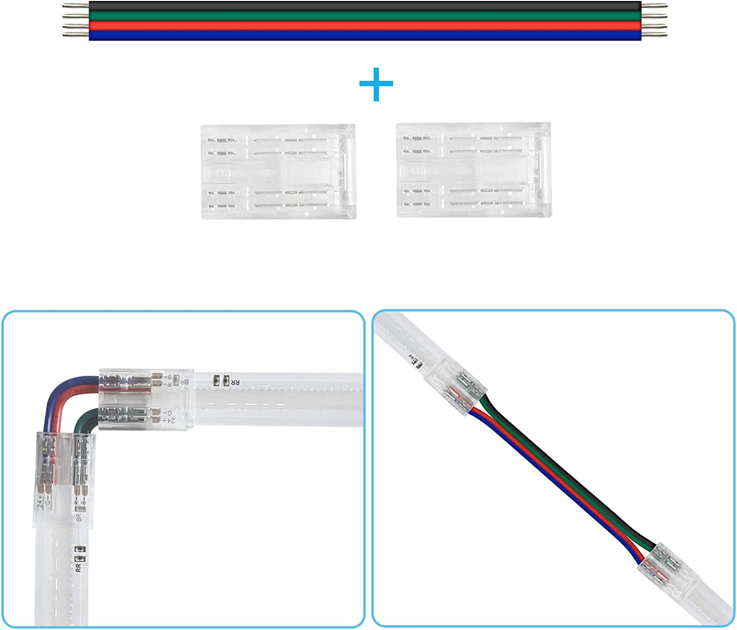 Transparent Crystal LED Strip Connectors – 10mm 4Pin Solderless Clips | Strip to Wire / Strip to Strip / Female Plug – Local Stock US/UK