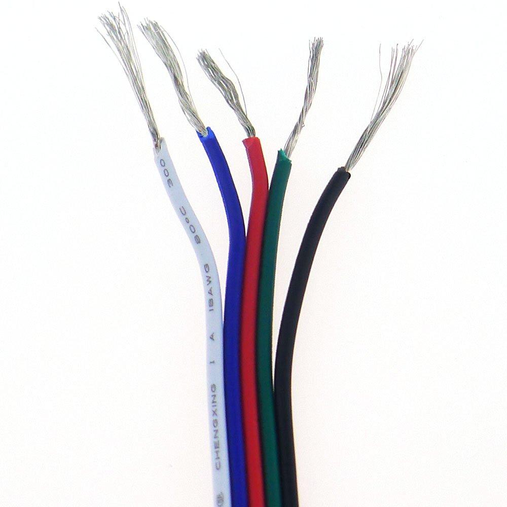 22Guage RGBW RGBWW LED Strip Extension Cable 20m/50m 5pin 5Color Stand Wire Bonded Flat Cable for SMD5050 RGBW RGBWW Color