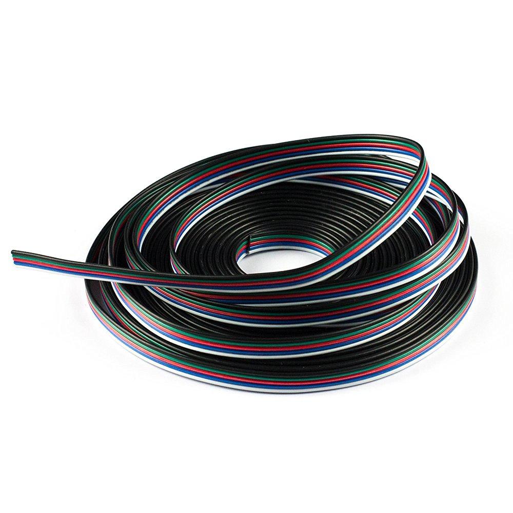 22Guage RGBW RGBWW LED Strip Extension Cable 20m/50m 5pin 5Color Stand Wire Bonded Flat Cable for SMD5050 RGBW RGBWW Color