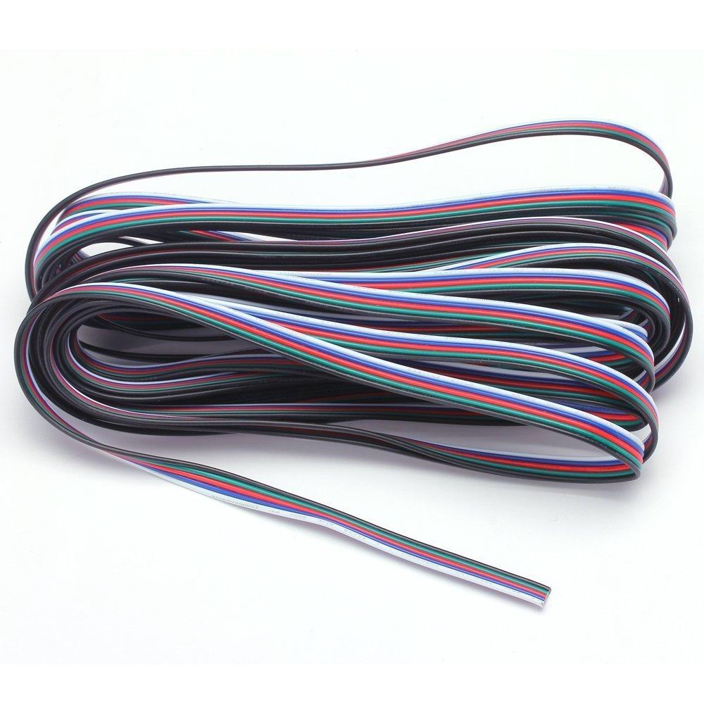 22Guage RGBW RGBWW LED Strip Extension Cable 20m/50m 5pin 5Color Stand Wire Bonded Flat Cable for SMD5050 RGBW RGBWW Color