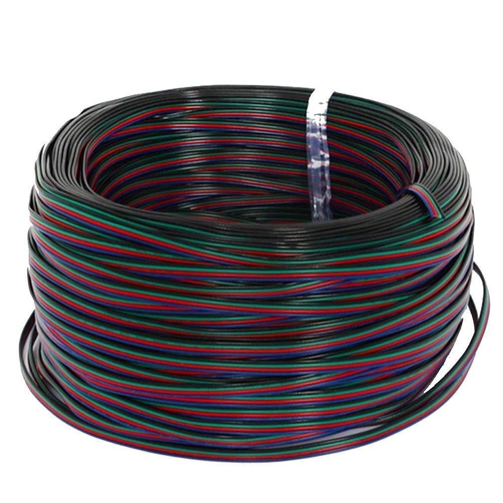 22Guage RGB LED Strip Extension Cable 20m/50m 4pin 4Color Stand Wire Bonded Flat Cable for SMD5050 3528 RGB Color
