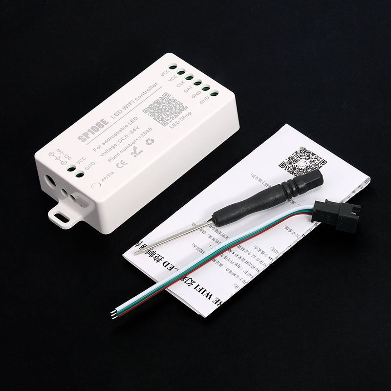 Contrôleur LED SP108E Pixel SPI – 5 V-24 V CC | Contrôle sans fil par application | 2048 pixels max. | Pour bandes LED RGB/RGBW adressables