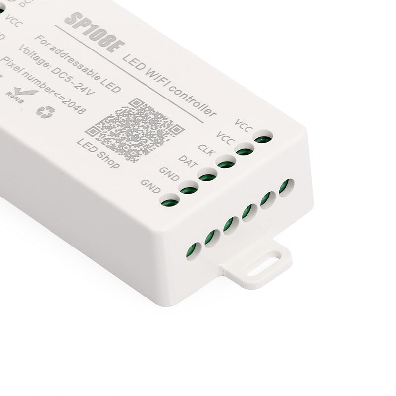 Contrôleur LED SP108E Pixel SPI – 5 V-24 V CC | Contrôle sans fil par application | 2048 pixels max. | Pour bandes LED RGB/RGBW adressables