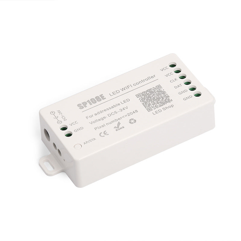 Contrôleur LED SP108E Pixel SPI – 5 V-24 V CC | Contrôle sans fil par application | 2048 pixels max. | Pour bandes LED RGB/RGBW adressables