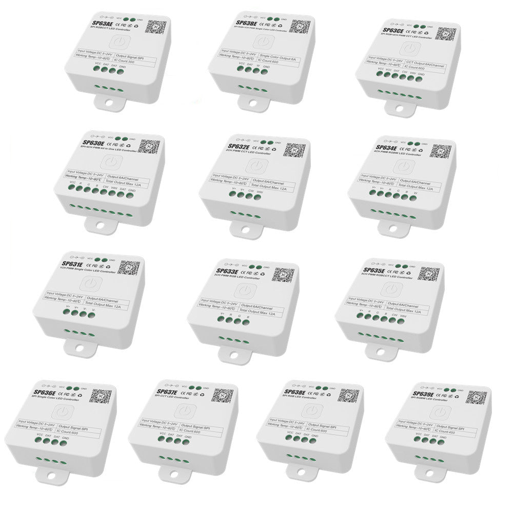 SP63X SPI Bluetooth Music LED Controller Series – DC5V-24V | APP + Music Control | Supports WS2811 WS2815 WS2801 SK6812 WS2813 SK9822 APA102C | For Addressable LED Strips