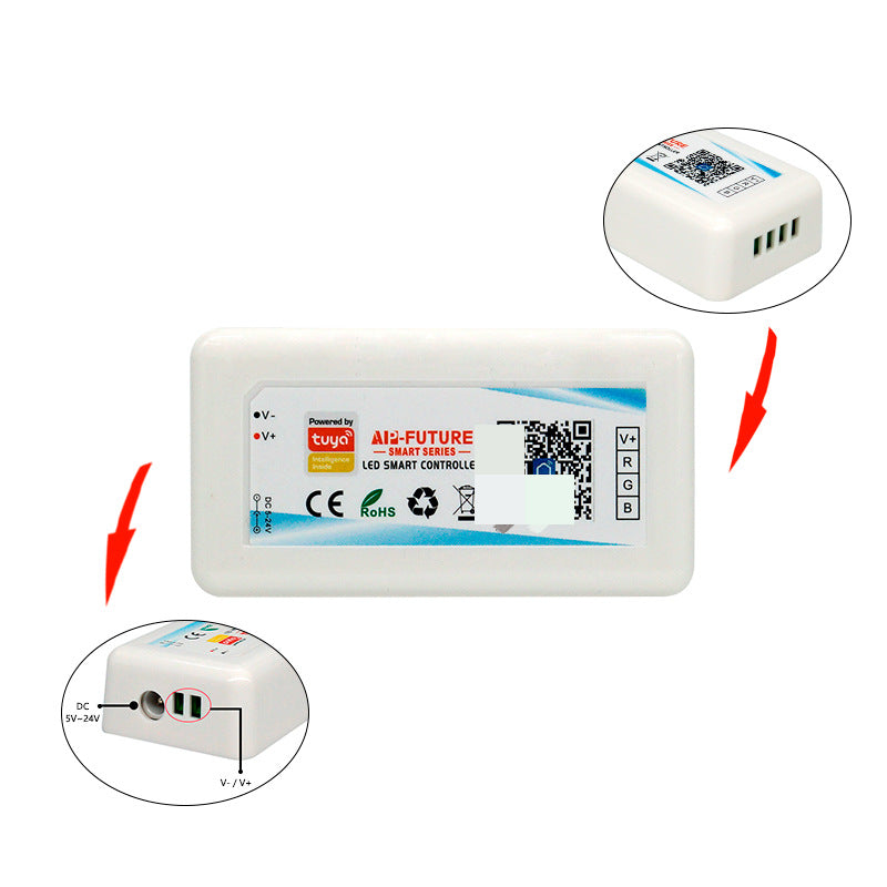 Contrôleur de bande LED RVB – DC5V-24V | Télécommande sans fil RF 2,4G avec anneau tactile couleur / Application Tuya Wi-Fi + Télécommande RF 2,4G | Pour bandes LED