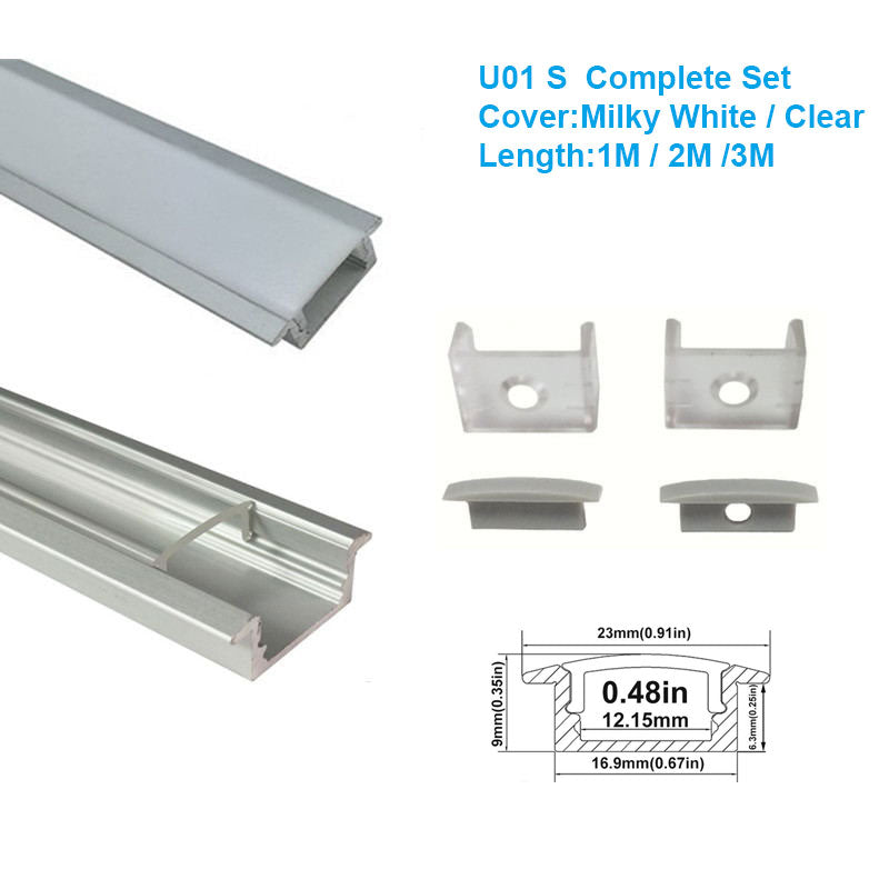 U Shape LED Channel U01-A – 12mm | Silver / Black | Milky White Cover | With Installation Accessories |  – Heavy-Duty Aluminum Profile – 1m / 2m / 3m | 50 / 100-Pack