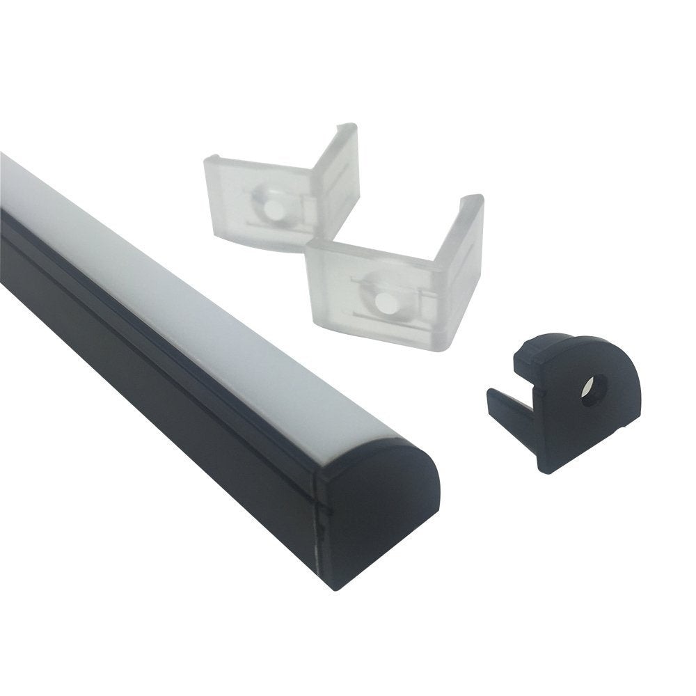V Shape LED Channel V02-B – 12mm | Silver / Black | Milky White Cover | With Installation Accessories | – Standard Aluminum Profile – 1m / 2m / 3m | 50 / 100-Pack