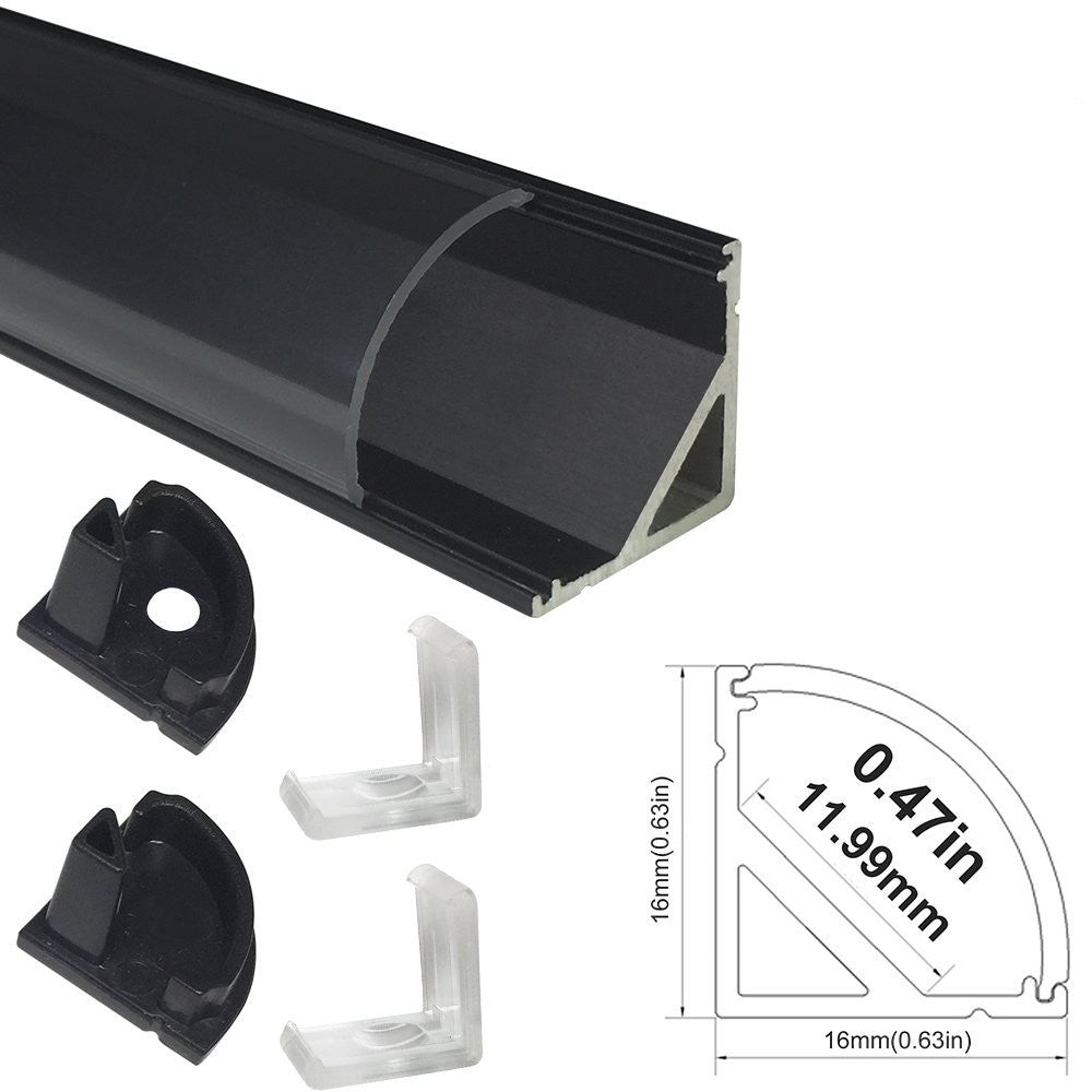 V Shape LED Channel V02-B – 12mm | Silver / Black | Milky White Cover | With Installation Accessories | – Standard Aluminum Profile – 1m / 2m / 3m | 50 / 100-Pack