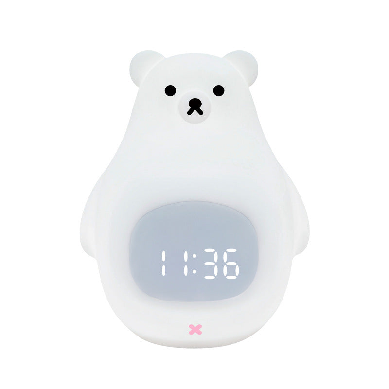 White Bear Clock and LED Night Light Rechargeable Nursery Lamp with Timer for Baby Girls Boys
