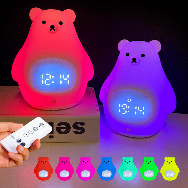 Horloge ours blanc et veilleuse LED rechargeable couleur RVB, lampe de chambre d'enfant télécommandée pour bébés filles garçons