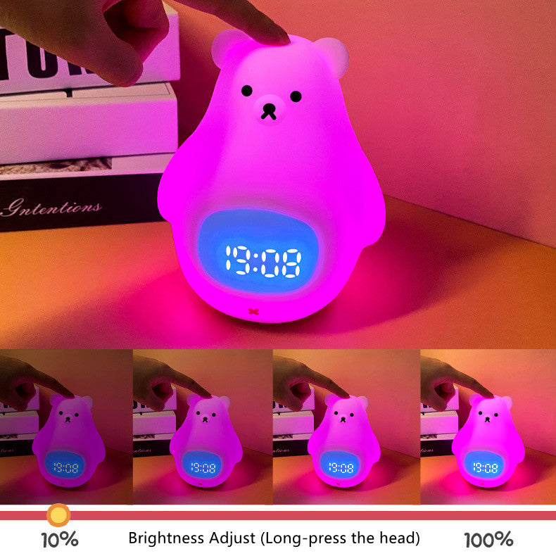 Horloge ours blanc et veilleuse LED rechargeable couleur RVB, lampe de chambre d'enfant télécommandée pour bébés filles garçons