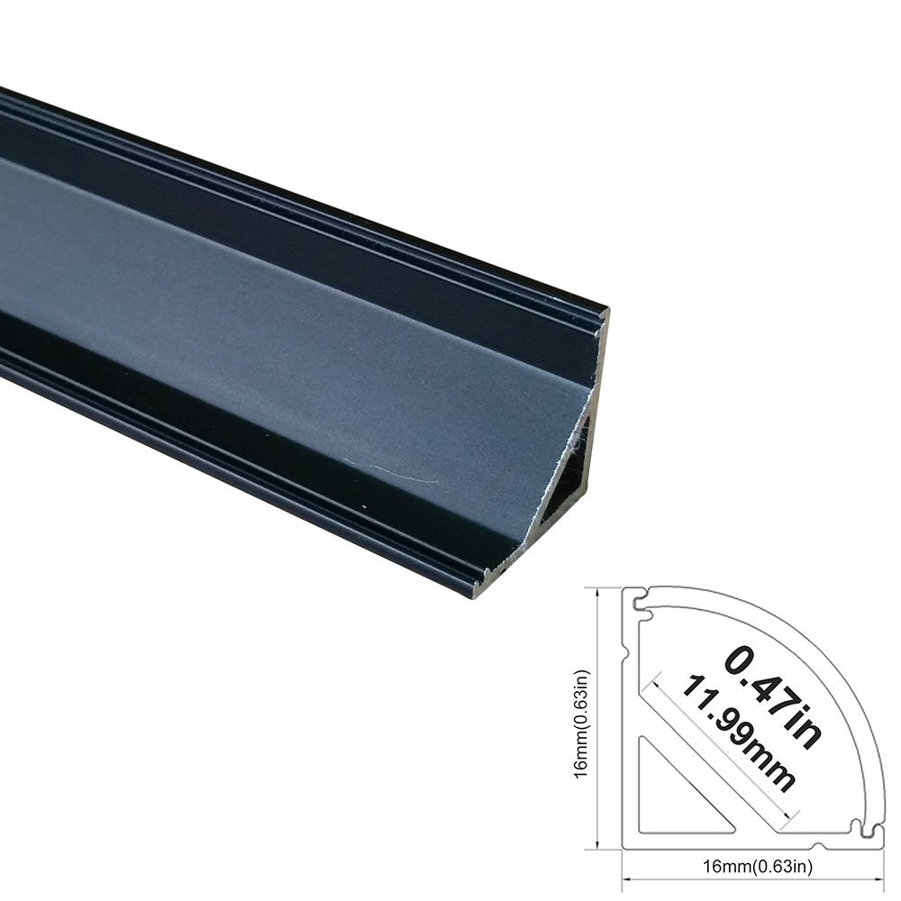V Shape LED Channel V02-B – 12mm | Silver / Black | Milky White Cover | With Installation Accessories | – Standard Aluminum Profile – 1m / 2m / 3m | 50 / 100-Pack
