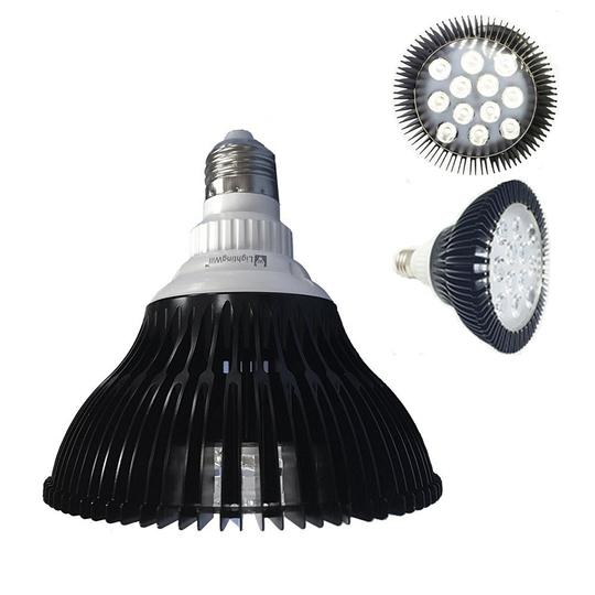 Ampoule LED PAR38 12 W (12 x 1 W) avec culot à vis Edison E27, équivalent 90 W, 100-240 V CA, boîtier noir, type intérieur