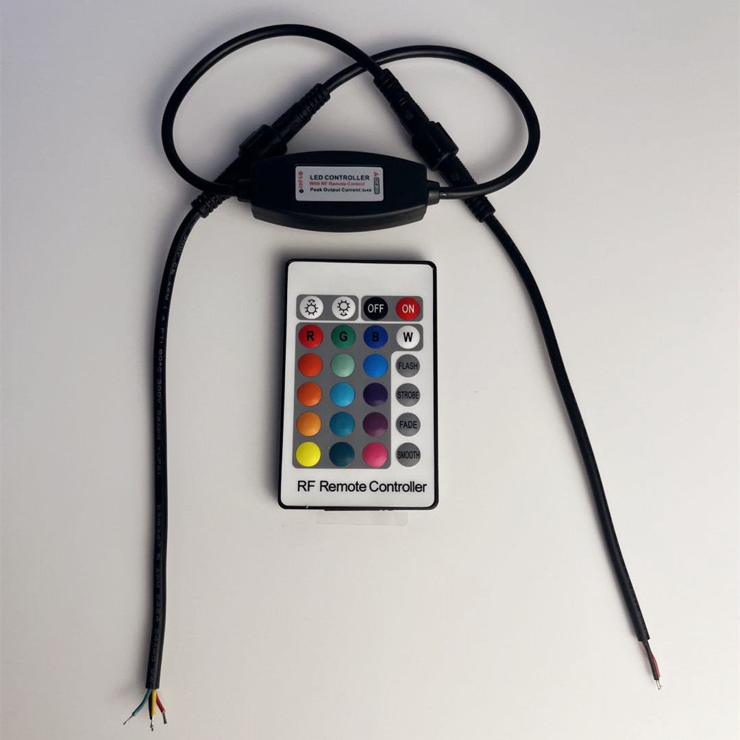 RGB LED Strip Controller – DC5V-24V 12A | IP65 Waterproof Wireless RGB Controller with 24-Key RF Remote | For LED Strips