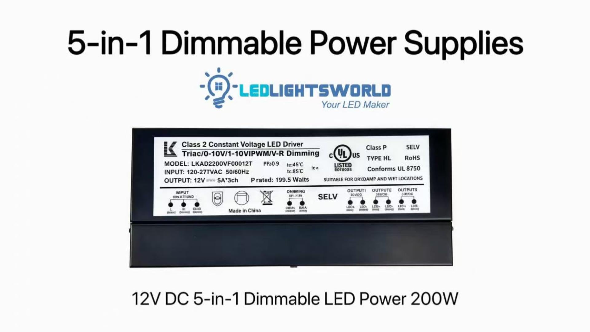 12V 5-in-1 Dimmable LED Power Supply – 200W Waterproof Driver Demo | LEDLightsWorld