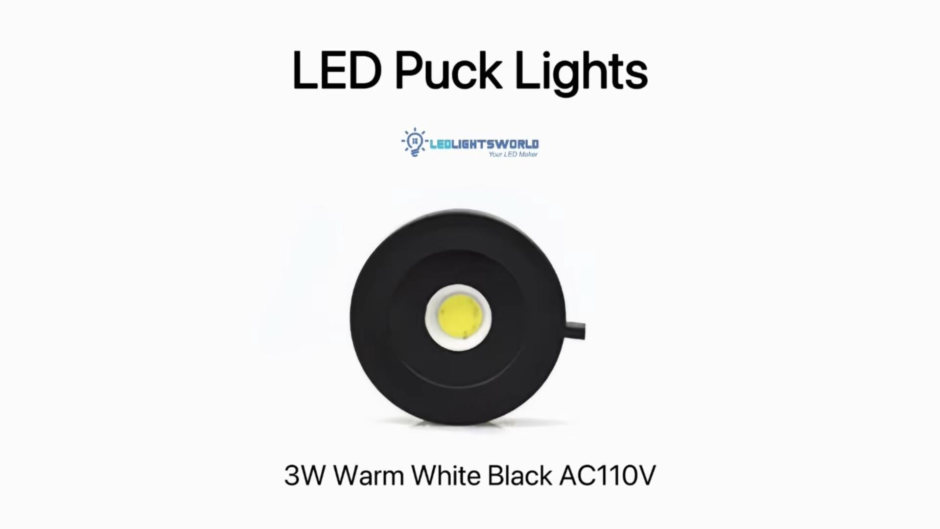 Black 3W Waterproof LED Puck Lights AC110V Warm White Under Cabinet Lighting Demo | LEDLightsWorld