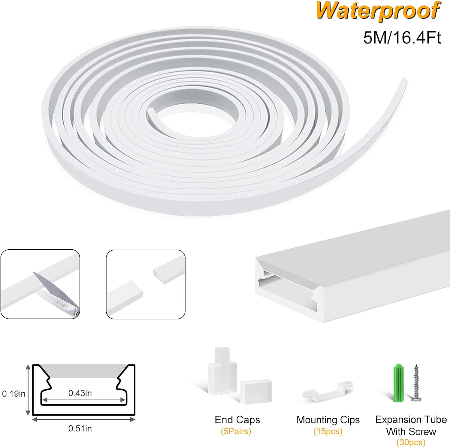 Neon Light Housing – S0513 | 5x13mm Silicone LED Channel System | IP67 Waterproof | 10mm PCB Width | 16.4FT/5M | Local Stock US/UK/DE