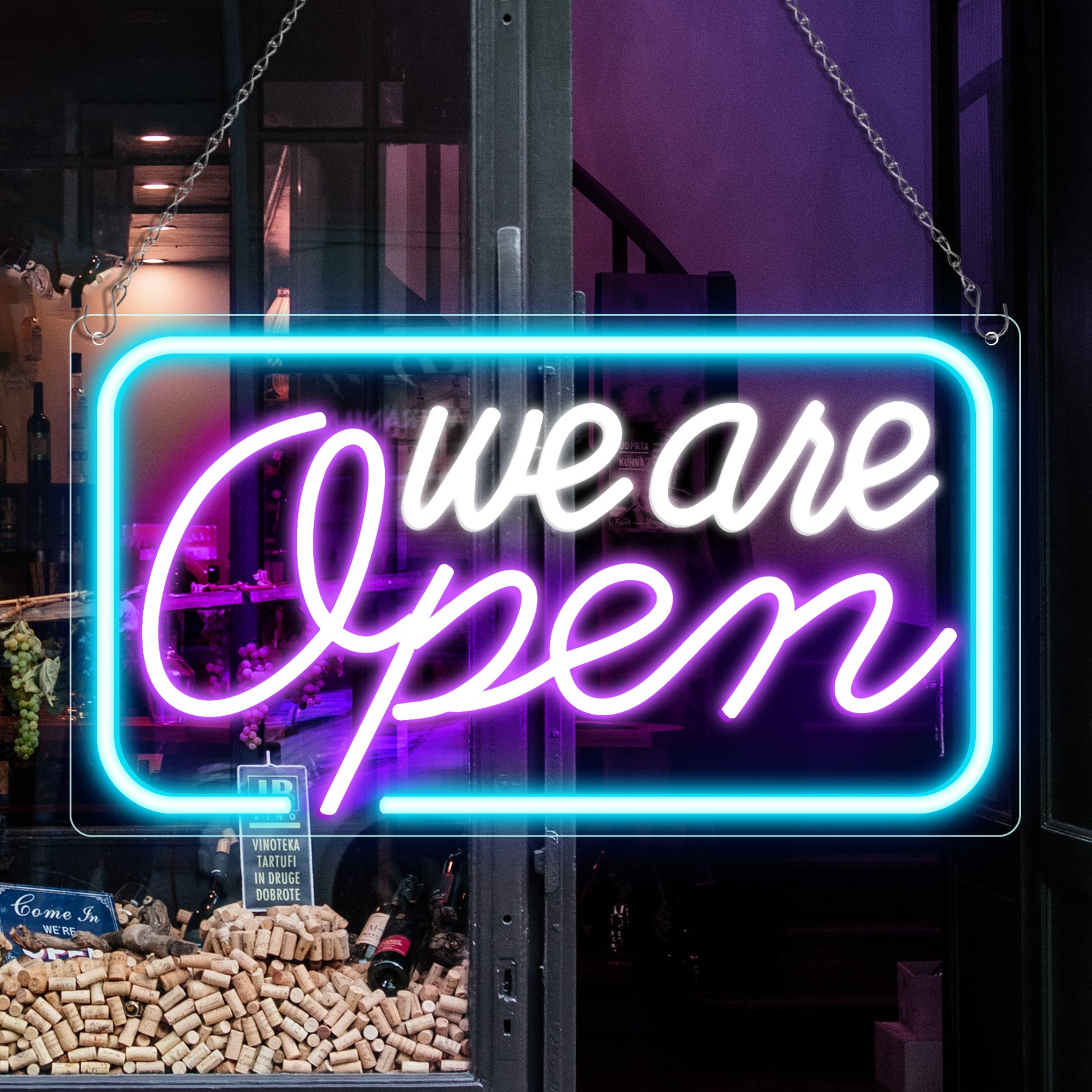 We Are Open Neon Sign – 5 Glow Color Options | 17×9 inch (42×23 cm) | Window Hanging | Plug & Play for Storefronts